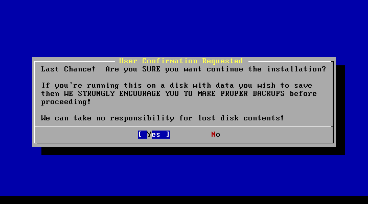 Are you SURE you want to continue the installation?